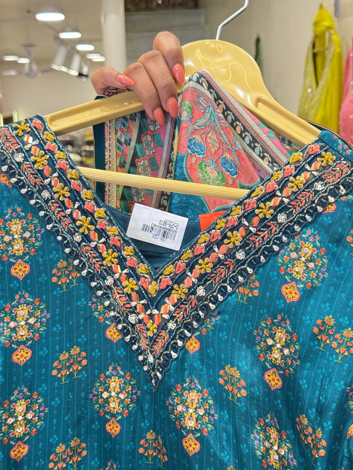 Teal Heritage Print Anarkali