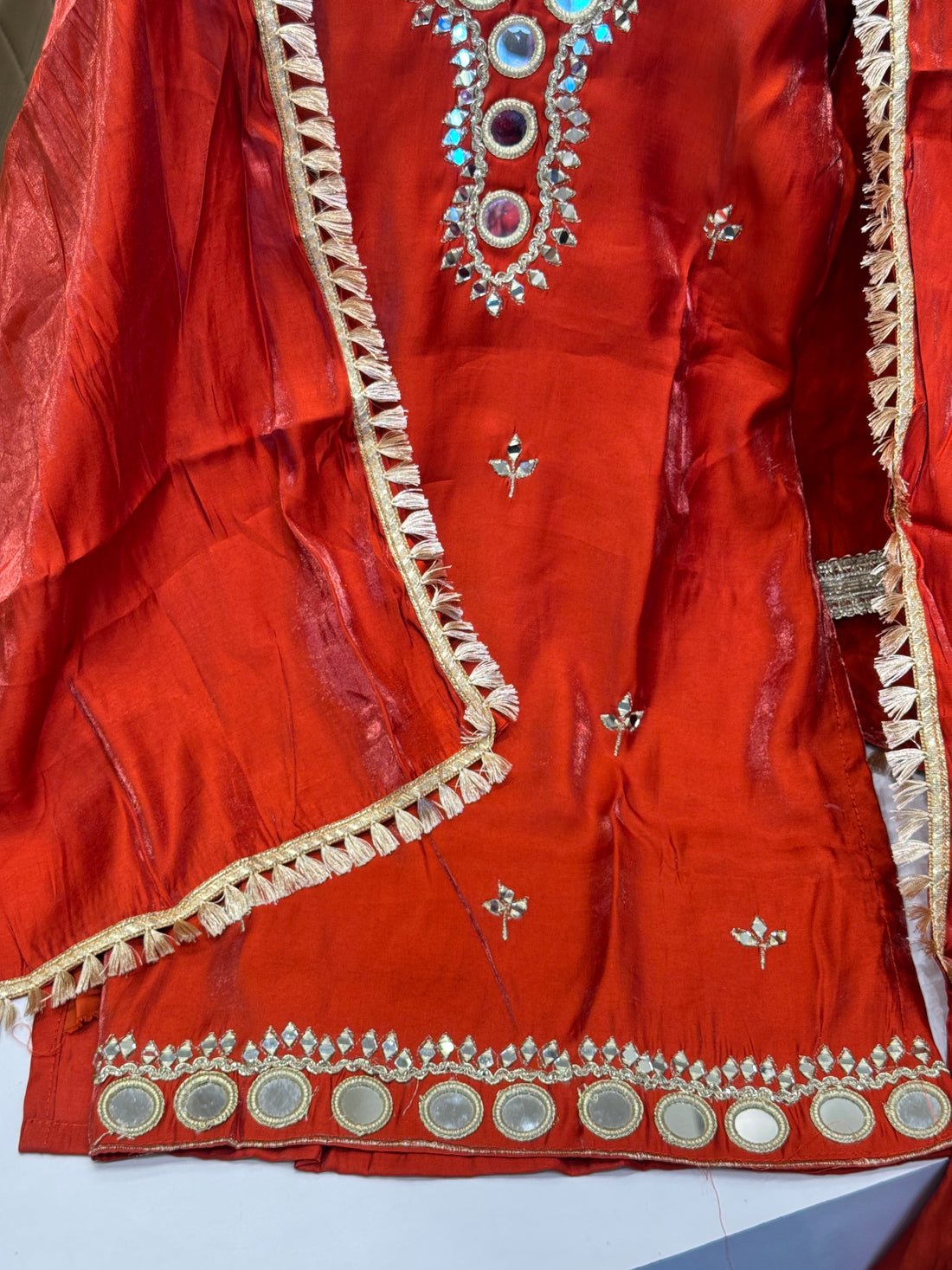 Ruby Ember Mirror-Work Suit