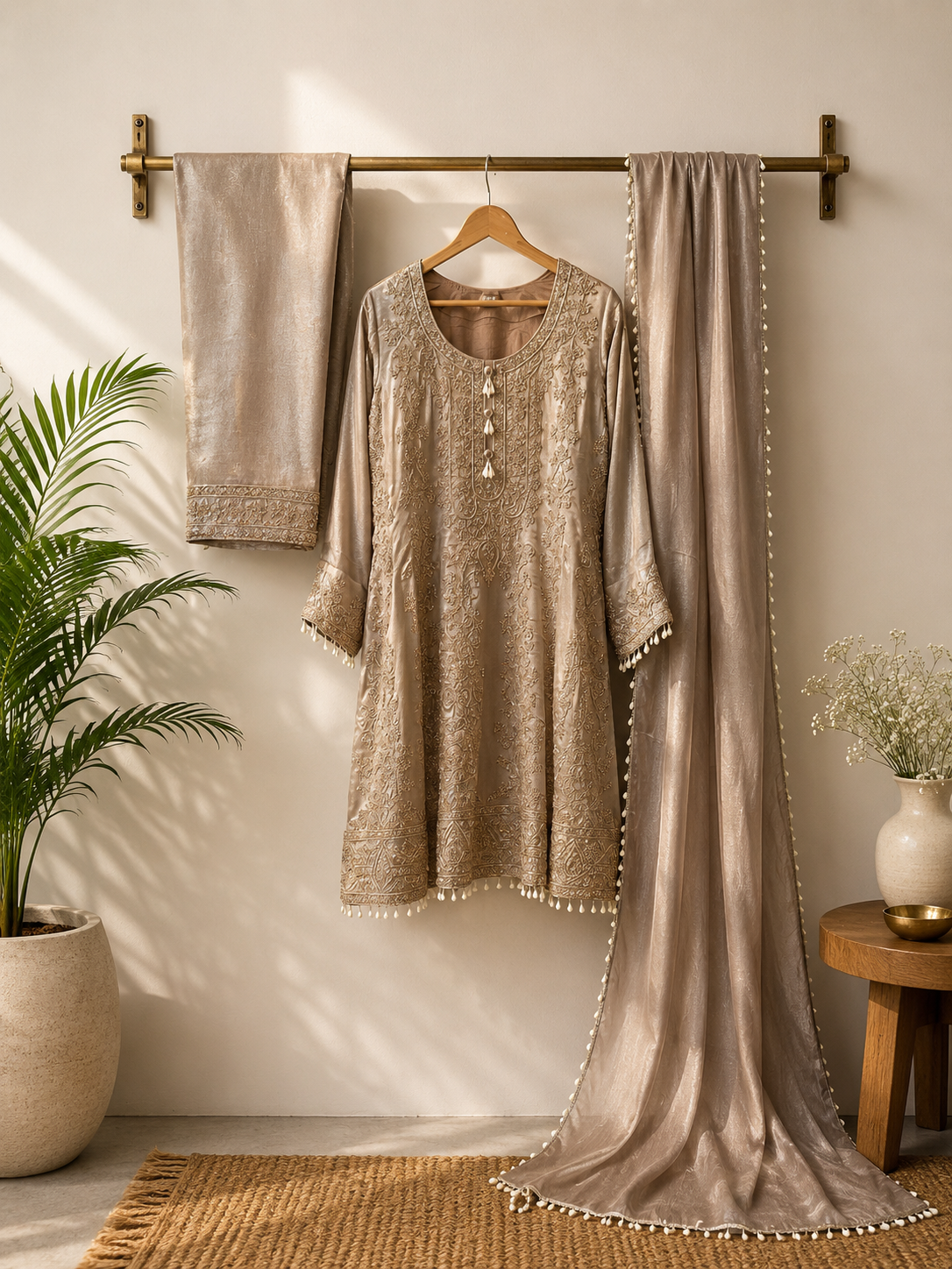 Champagne Pearl Paplum Suit