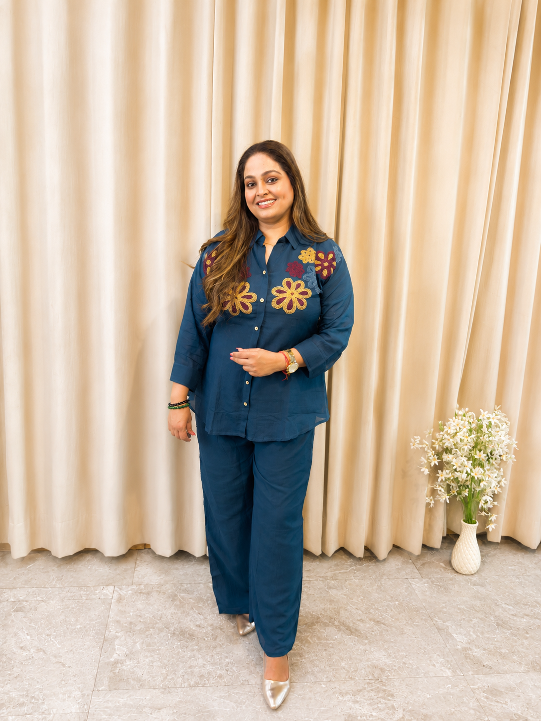 Peacock Bloom Embroidered Cotton Co-ord Set