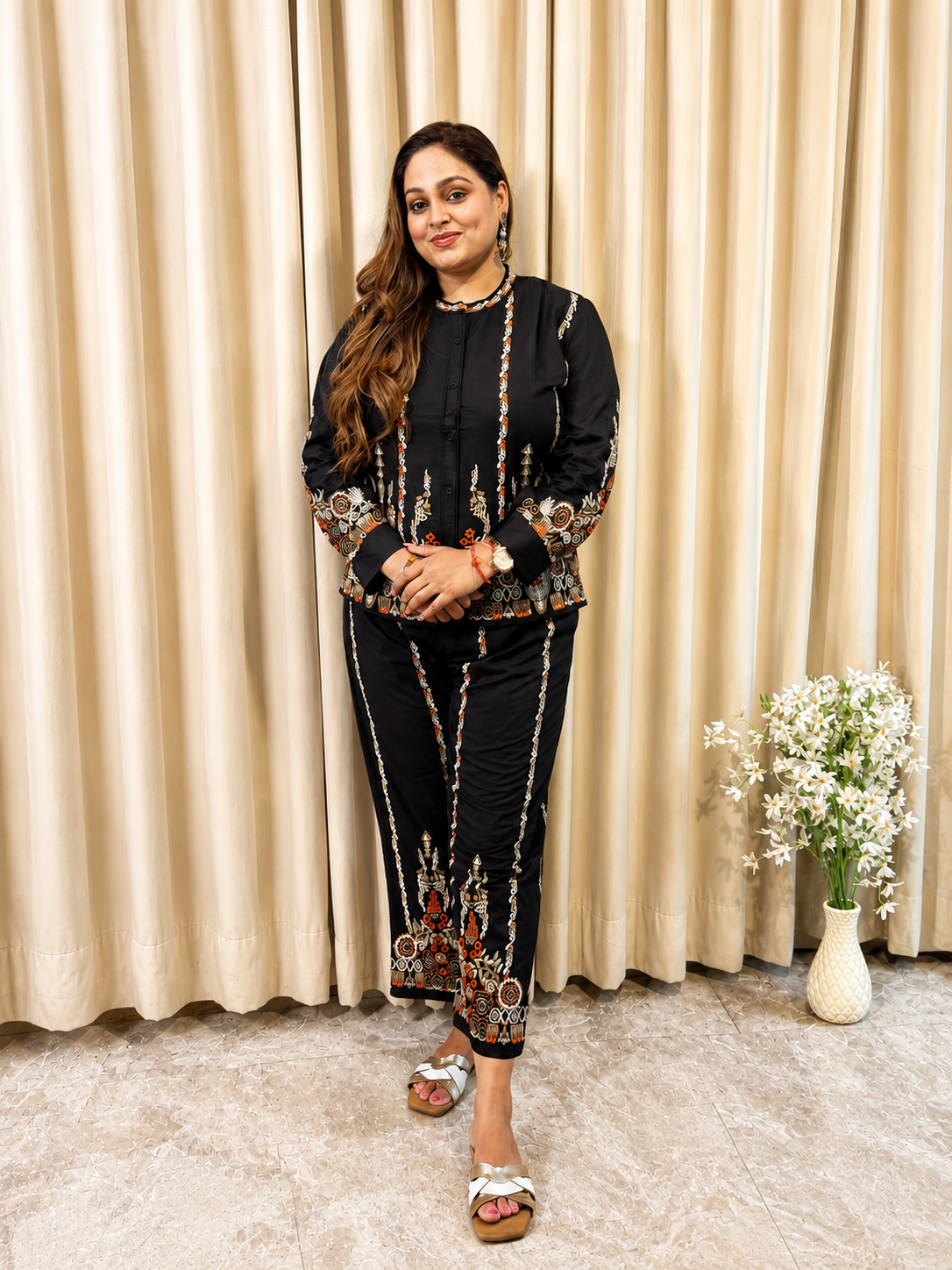 Noir Elegance Embroidered Rayon Co-ord Set