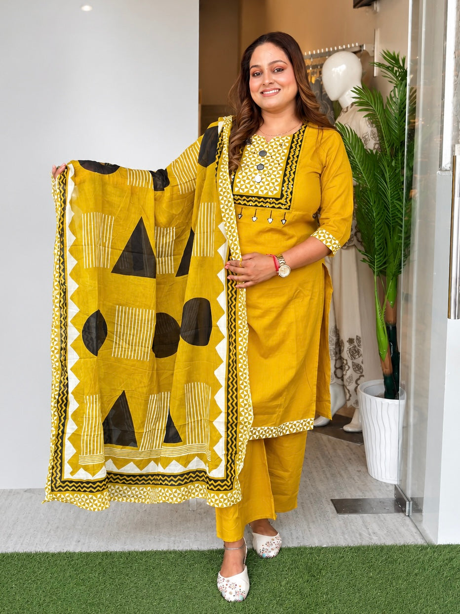 Amber Glow Mirror Work Straight Suit Set