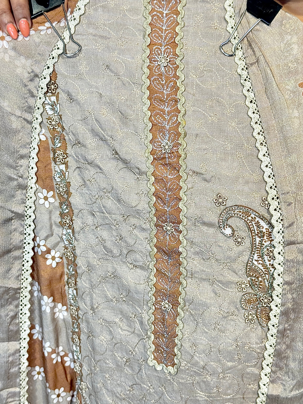 Peach Embroidered Masleen Suit