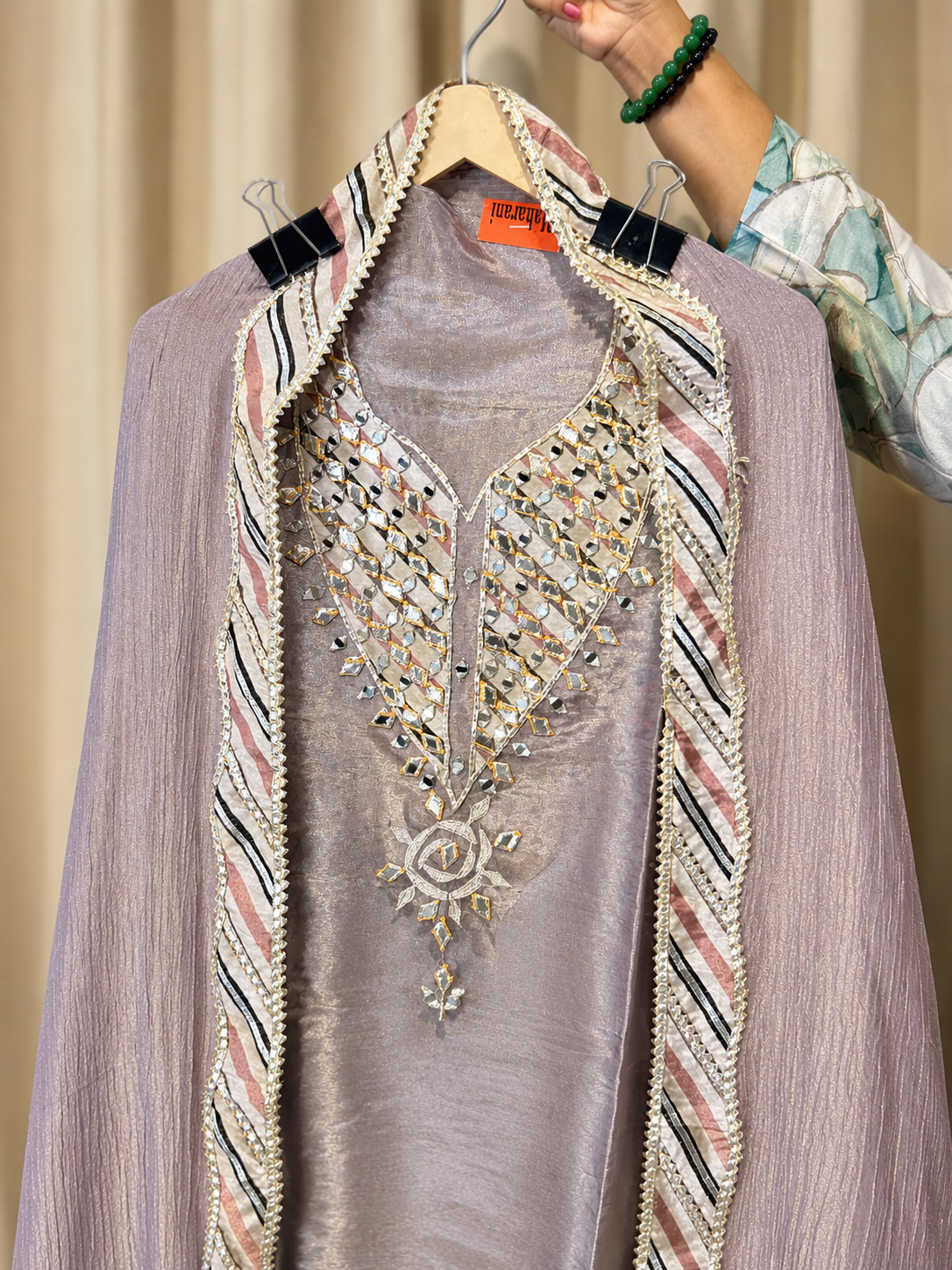 Lavender Tissue-Trimmed Party Wear Suit