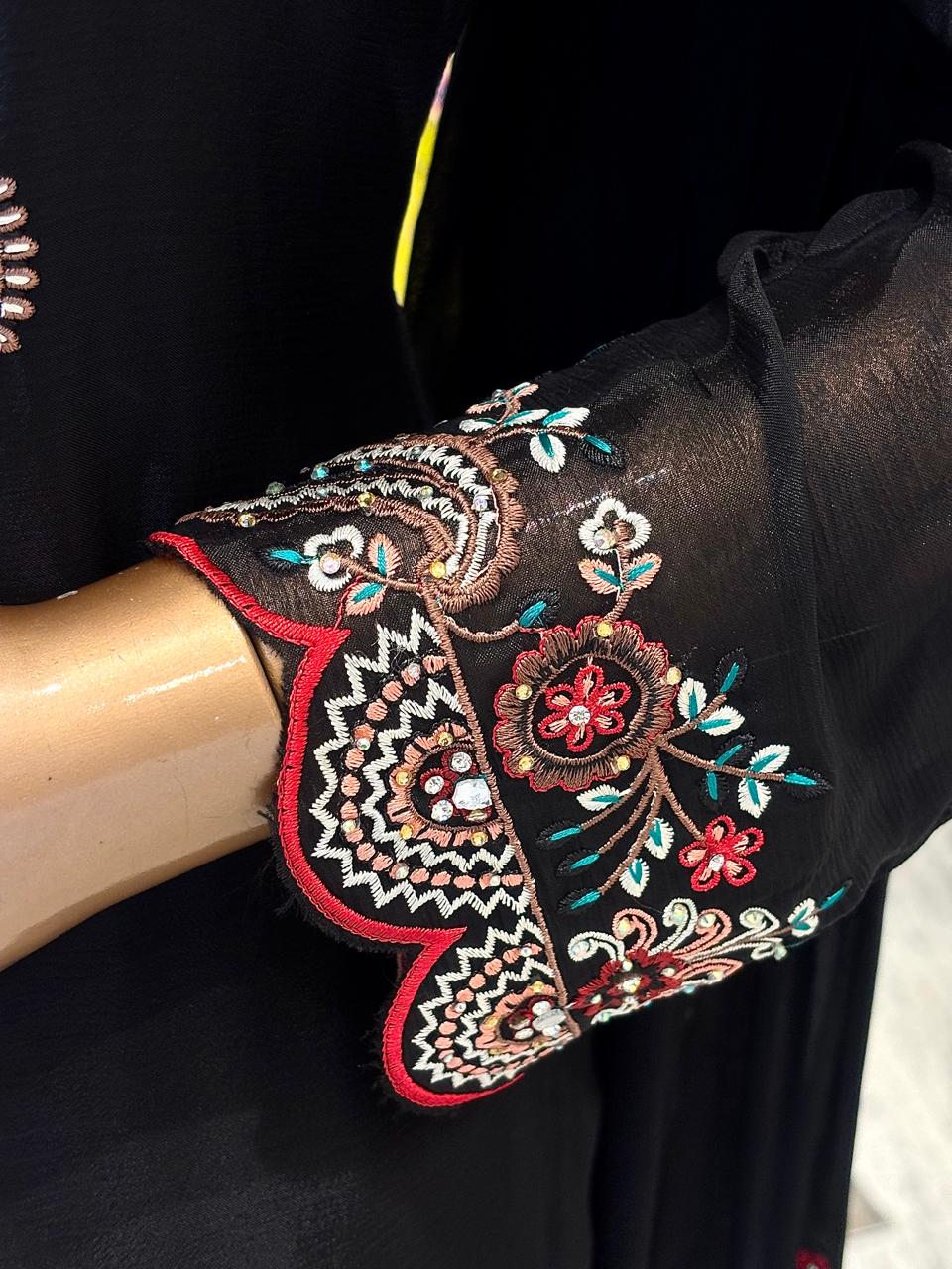 Black Thread Embroidery Sharara Set