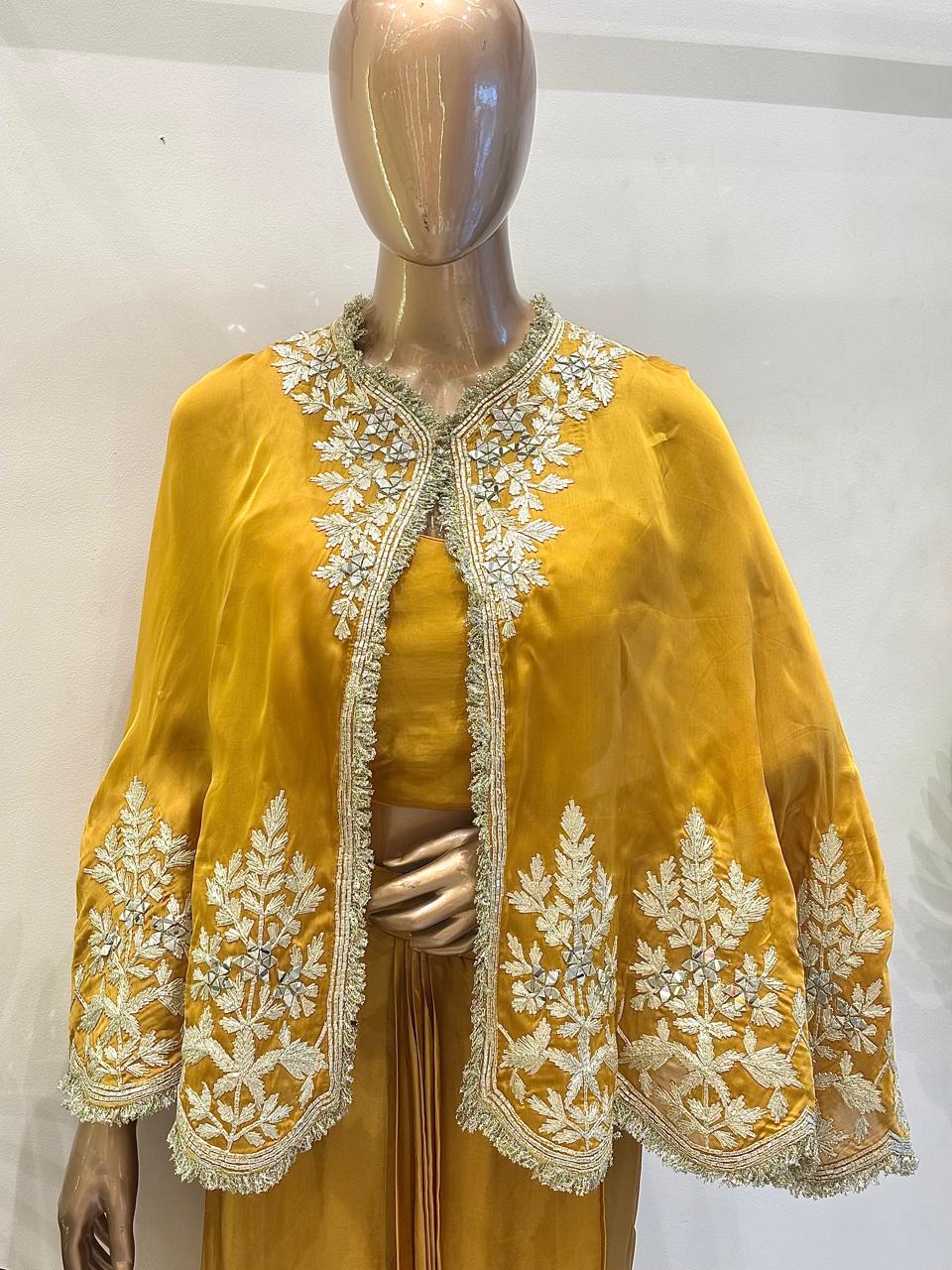 Mustard Gaji Silk Indo-Western Set