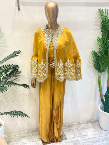 Mustard Gaji Silk Indo-Western Set