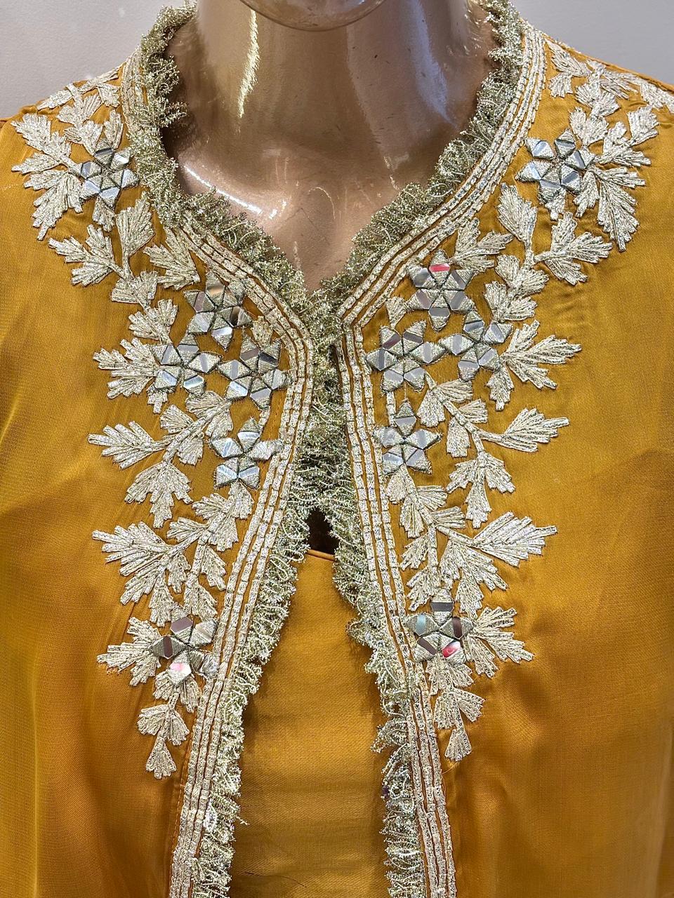 Mustard Gaji Silk Indo-Western Set