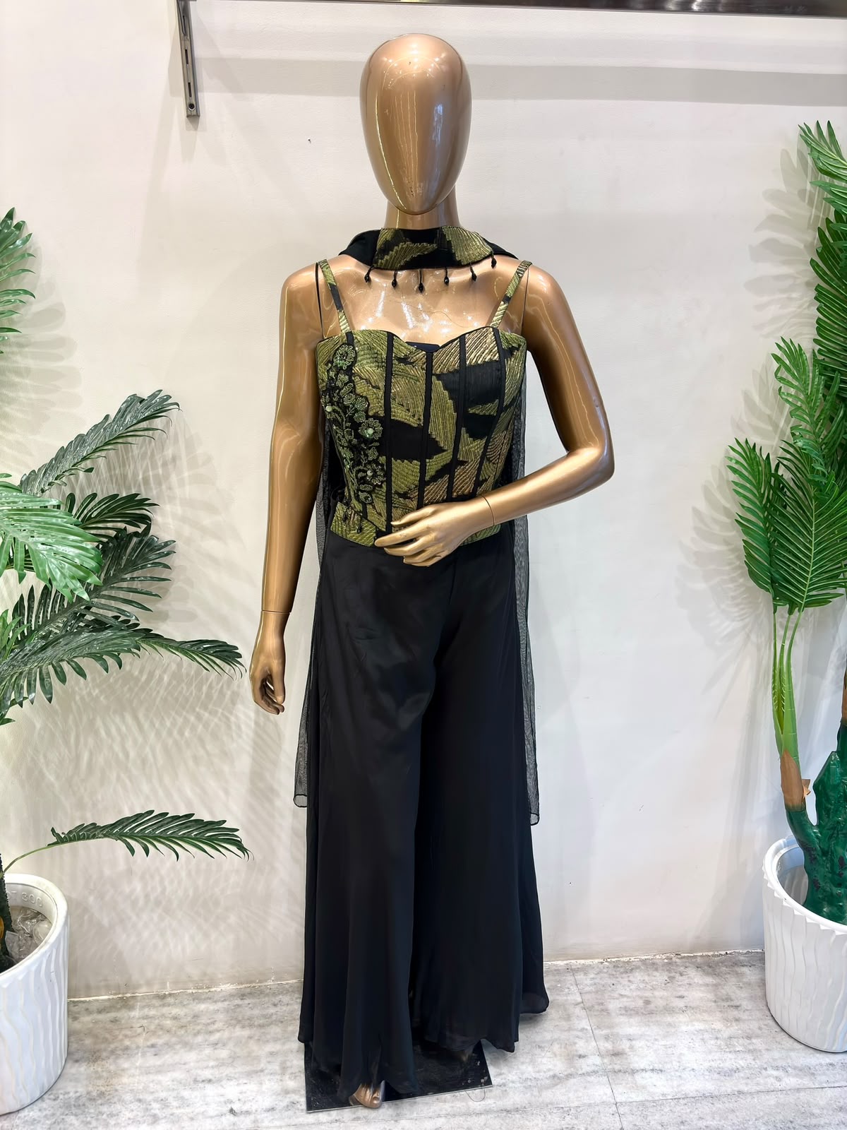Green & Black Indo-Western Choli Set
