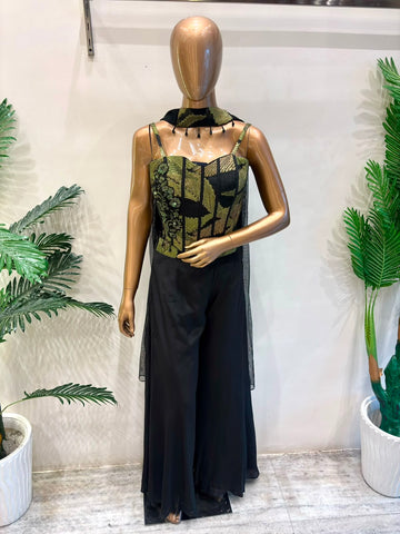 Green & Black Indo-Western Choli Set