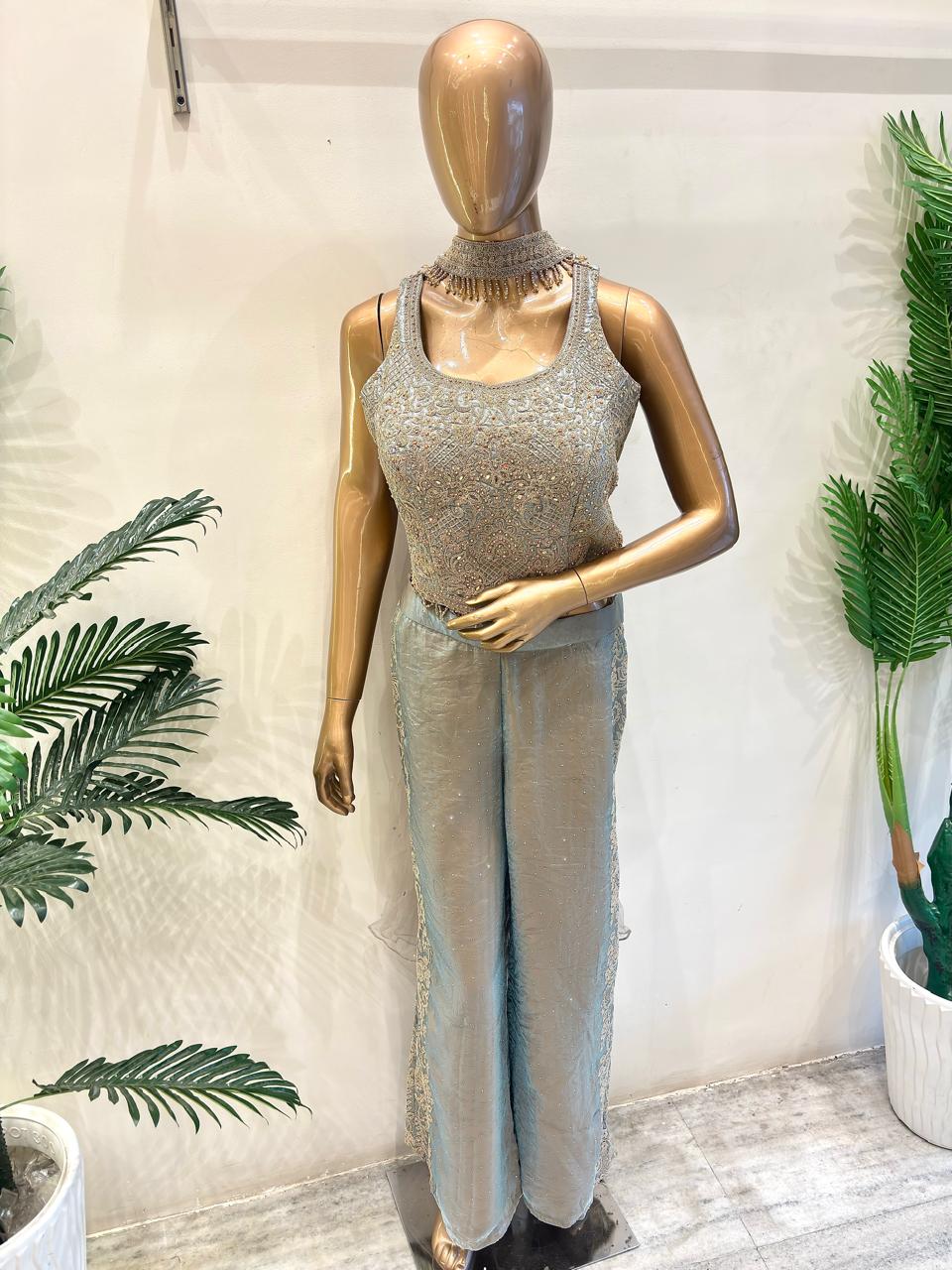 Silver-Grey Embroidered Indo-Western Set