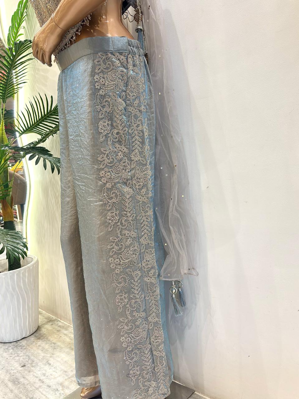 Silver-Grey Embroidered Indo-Western Set