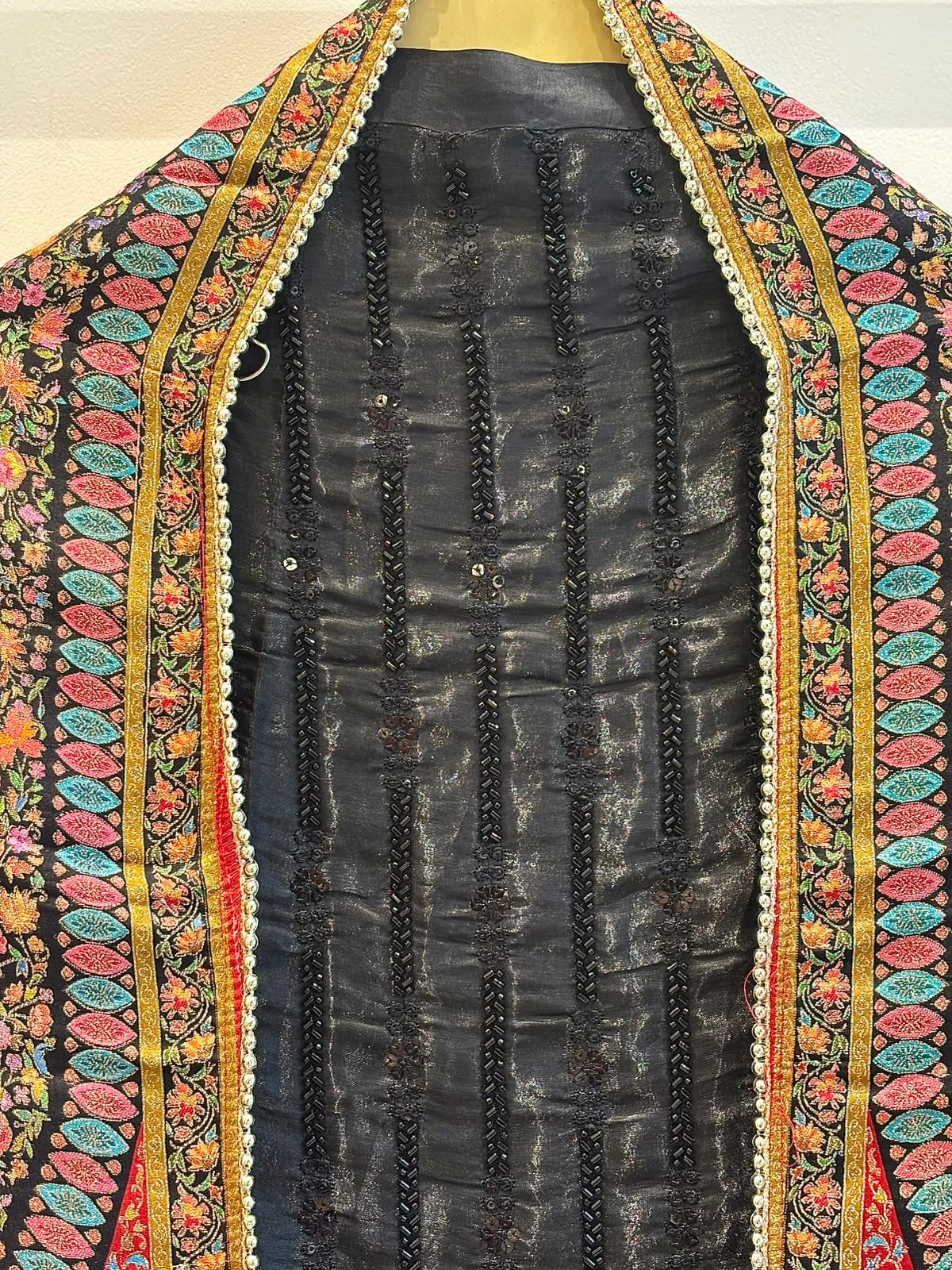Black Gajji Silk Unstitched Suit