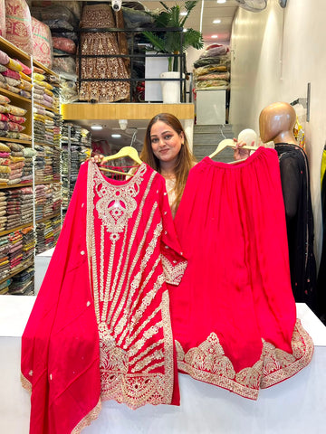 Embroidered Readymade Sharara with Flair
