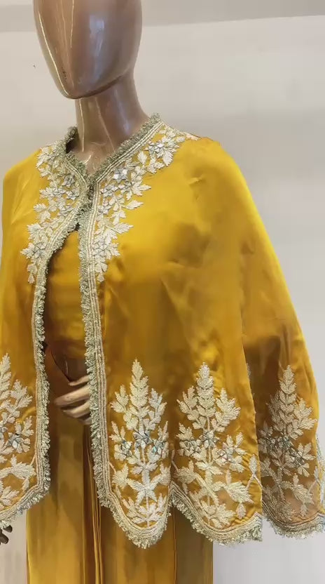 Mustard Gaji Silk Indo-Western Set