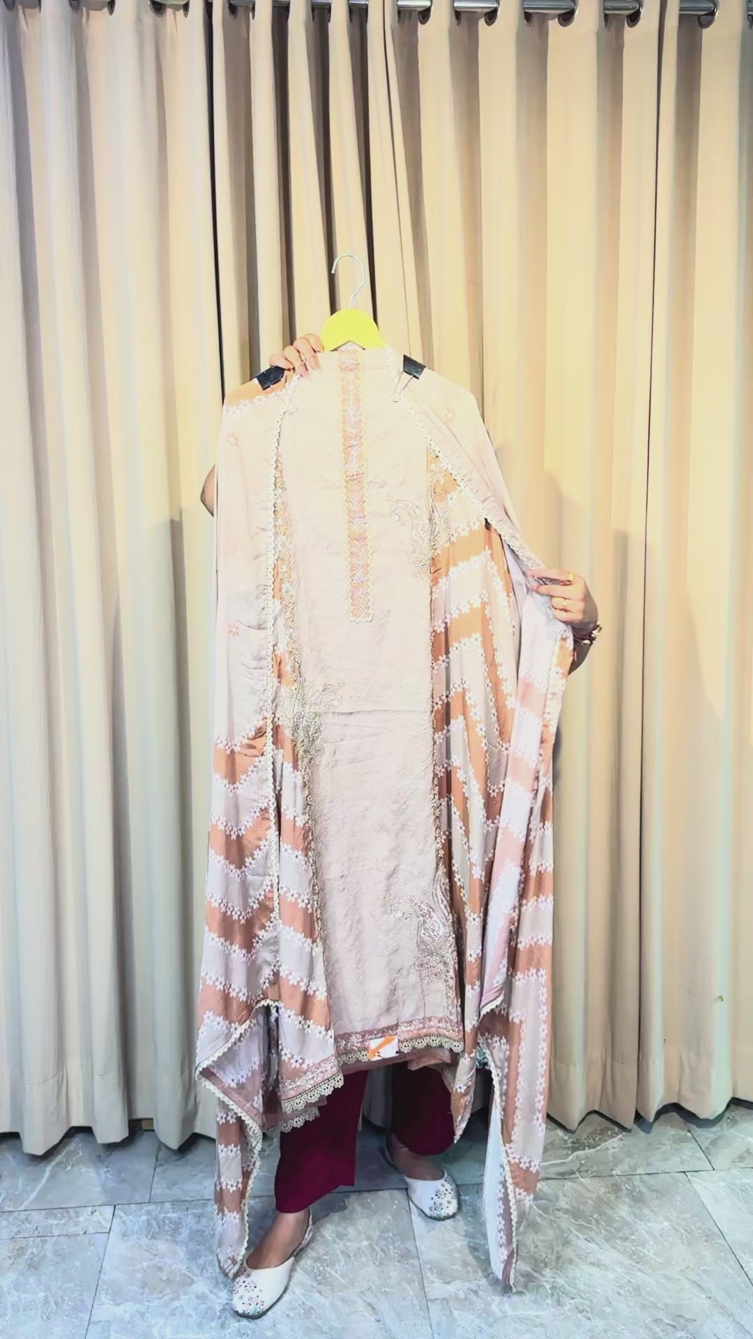 Peach Embroidered Masleen Suit