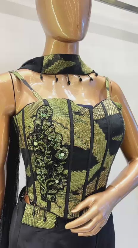 Green & Black Indo-Western Choli Set